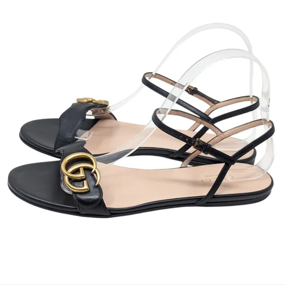 Gucci Marmont GG Double G Black Flat Sandal Size EU 37.5 - Picture 9 of 13